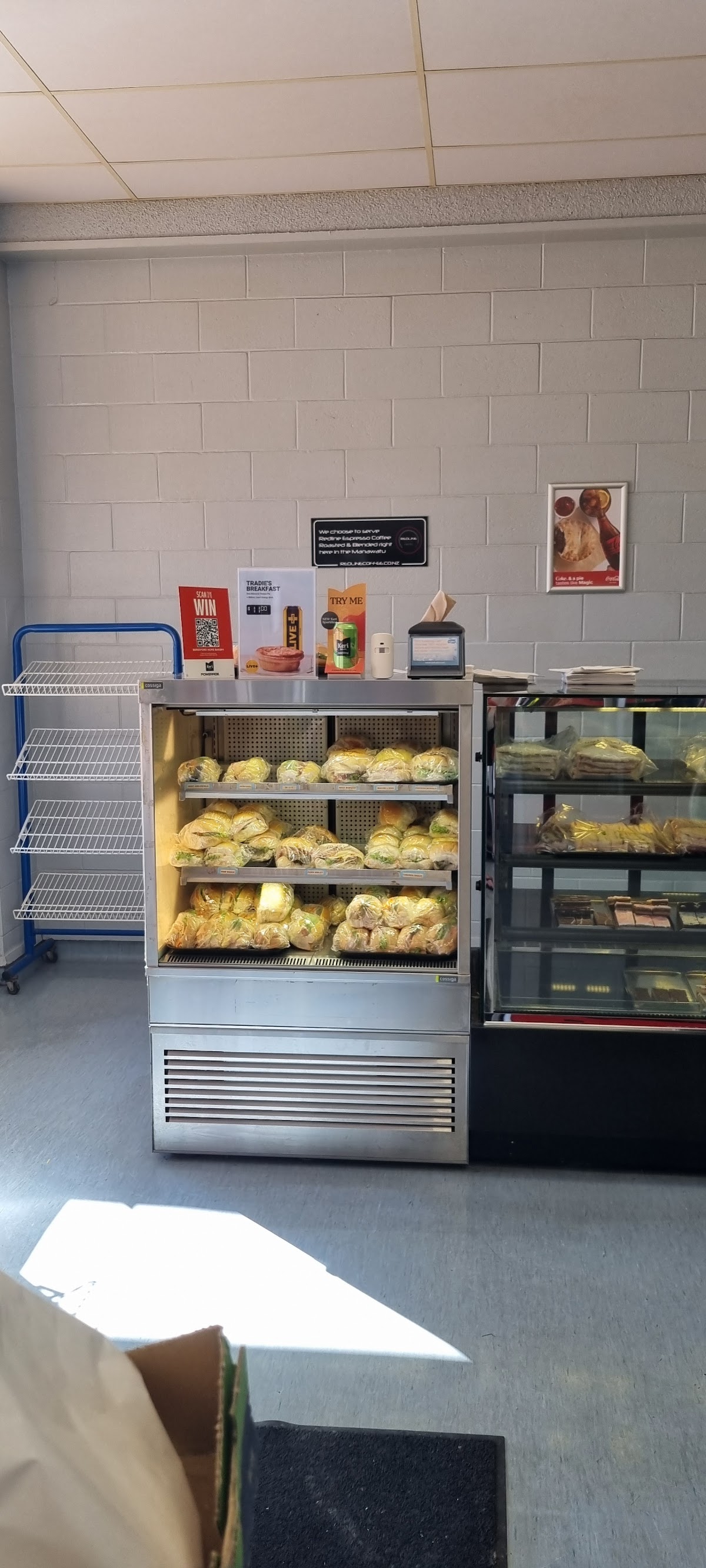 Fresh filled rolls in the chiller and the locally roasted coffee